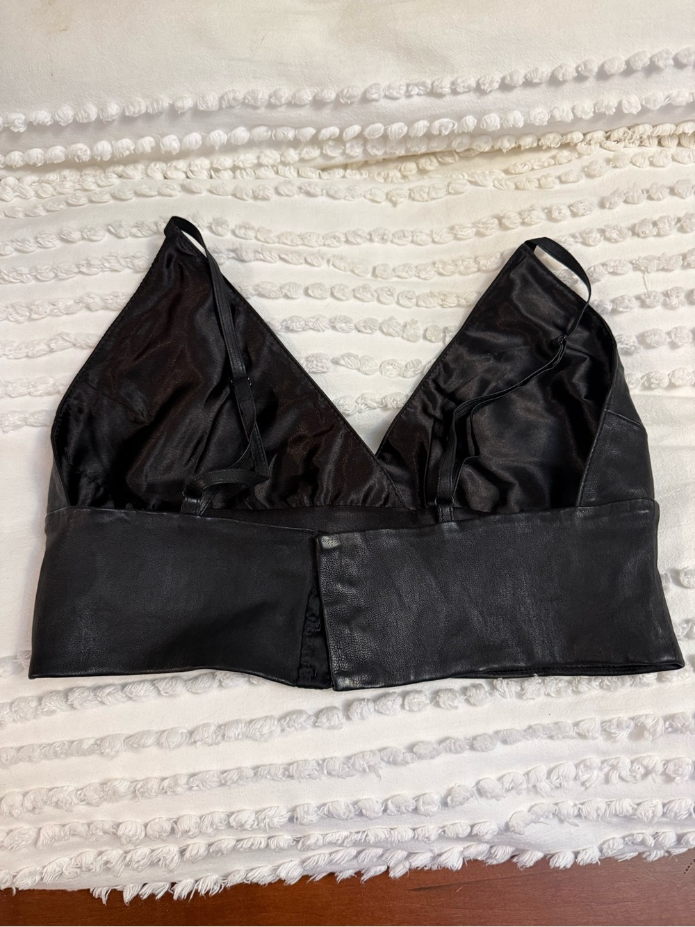 Black Faux Leather Crop Top with Adjustable Straps - Picture 3 of 5